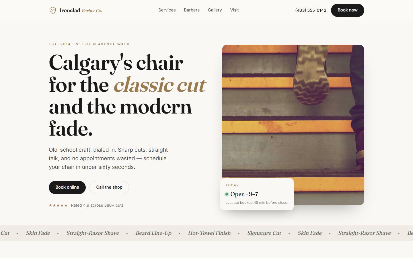 Example website for Ironclad Barber Co.