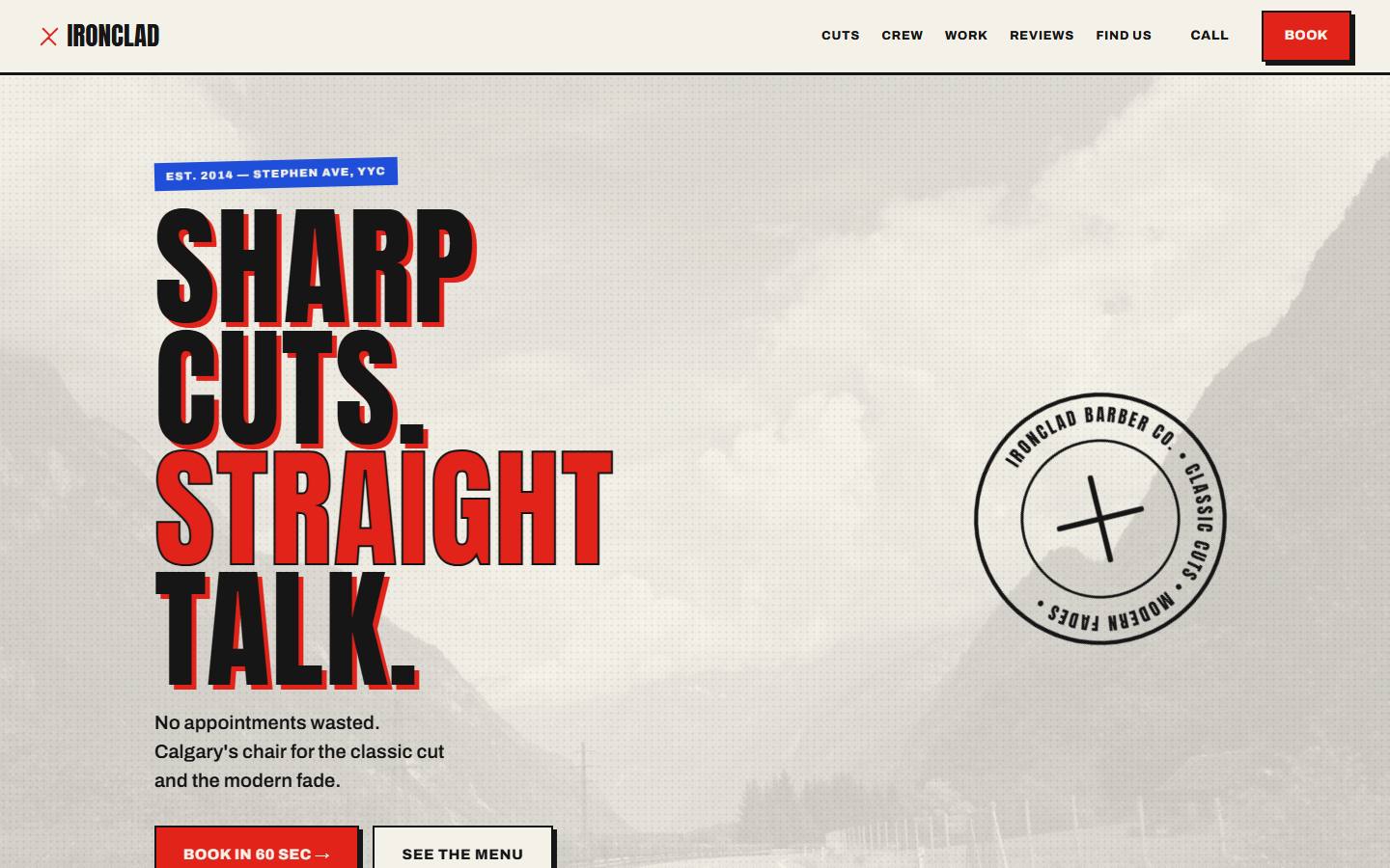 Example website for Ironclad Barber Co.