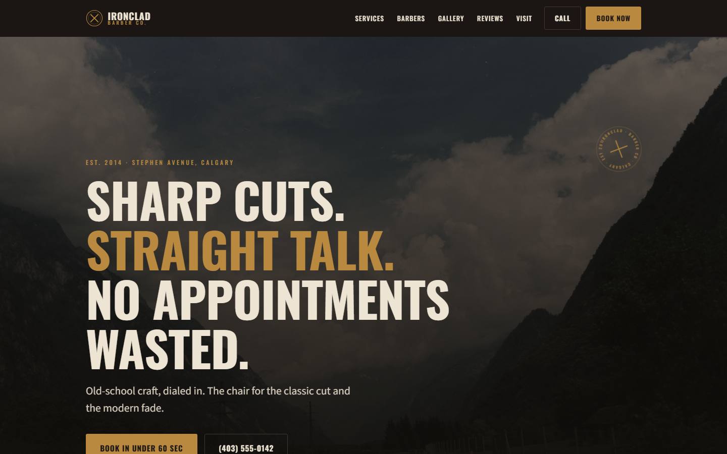 Example website for Ironclad Barber Co.