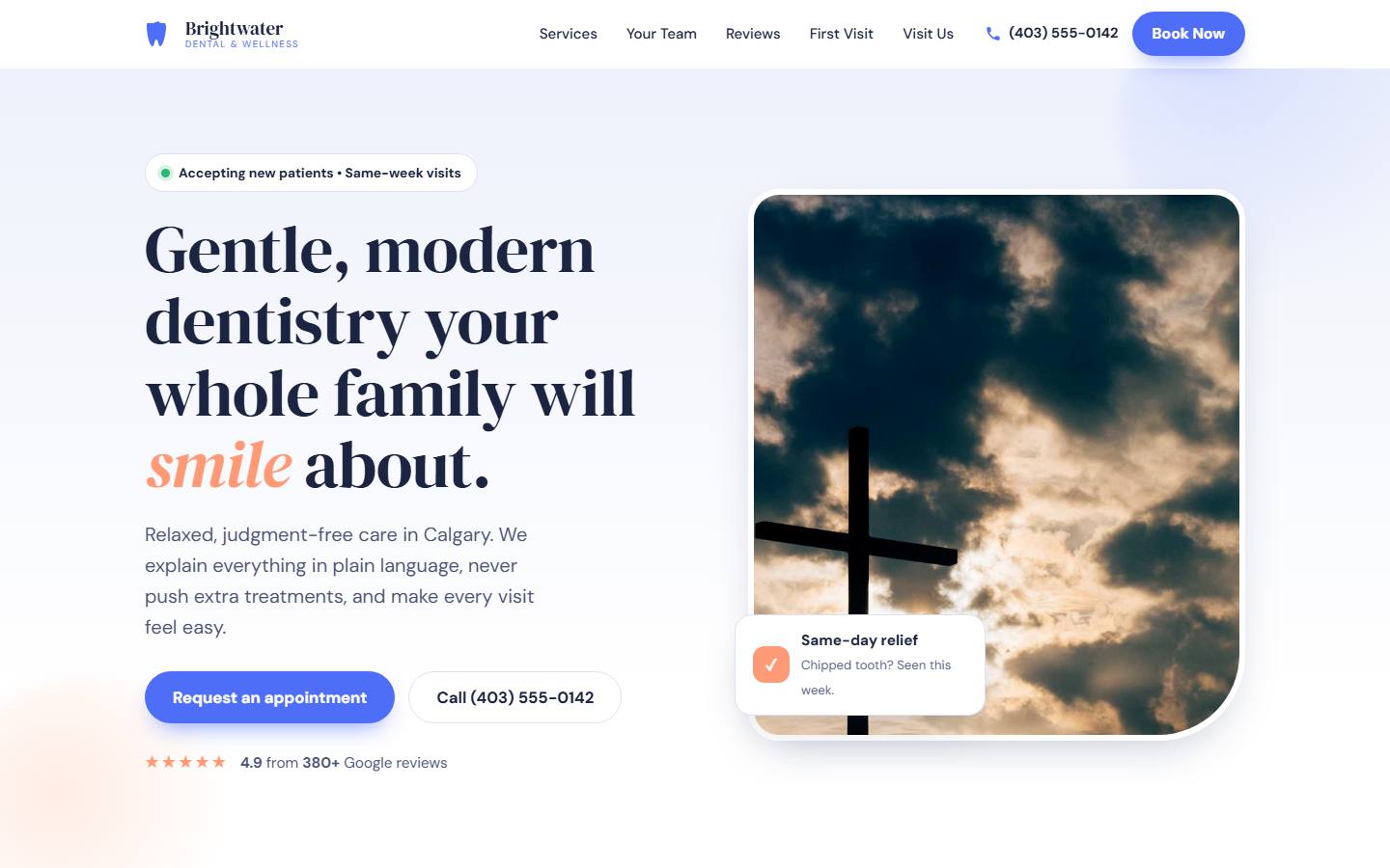 Example website for Brightwater Dental & Wellness