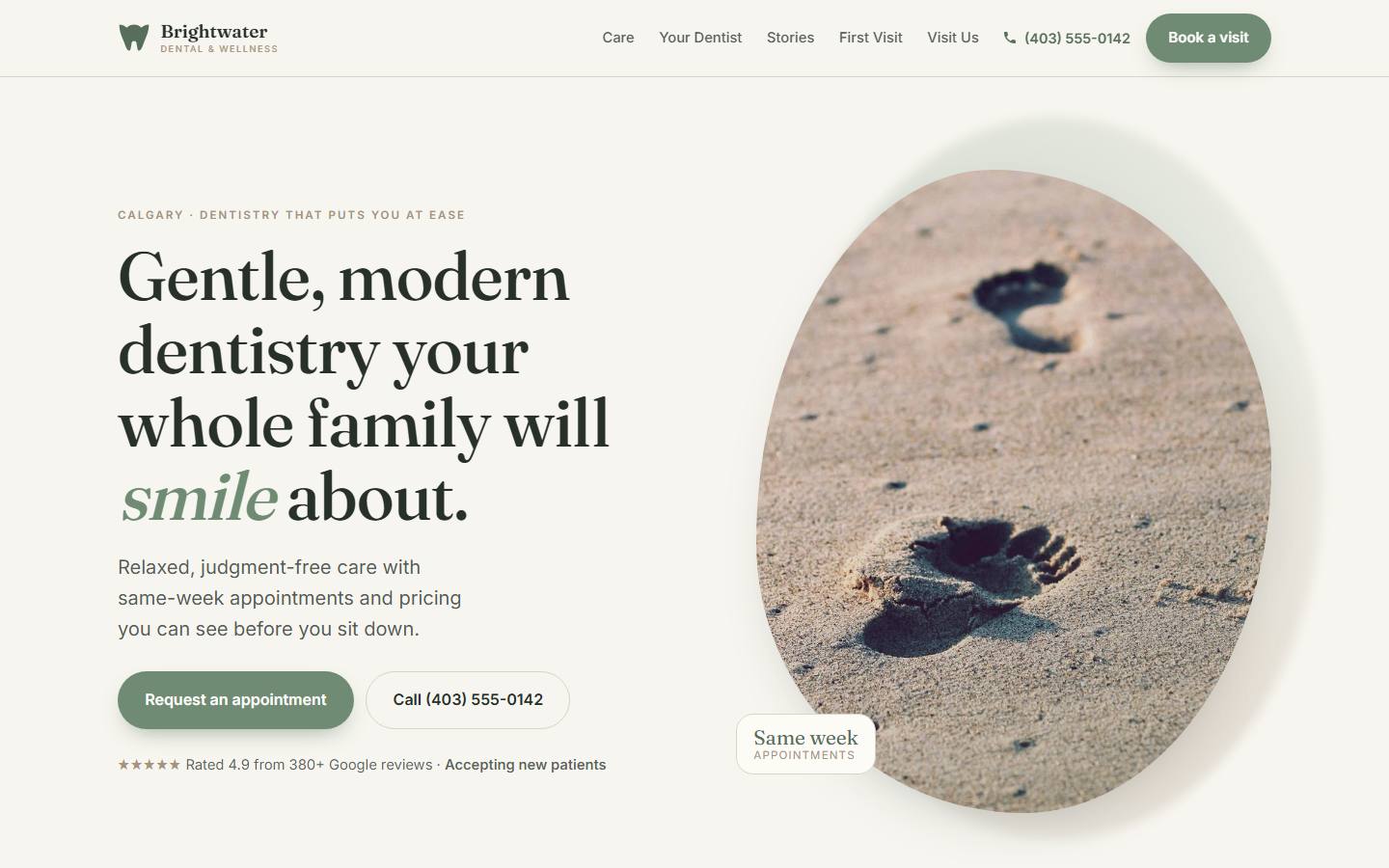 Example website for Brightwater Dental & Wellness