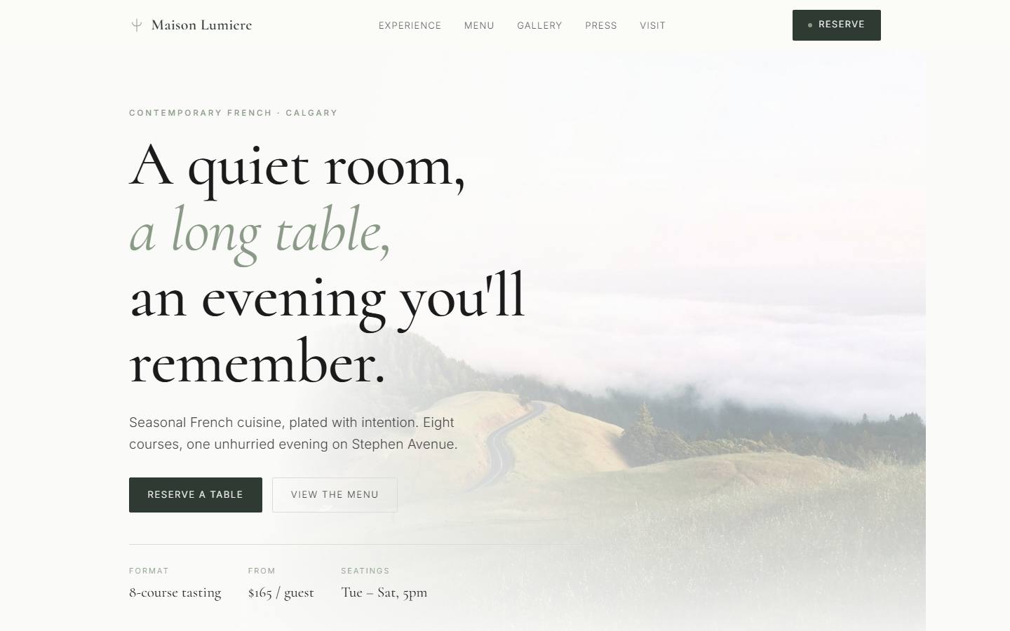 Example website for Maison Lumiere
