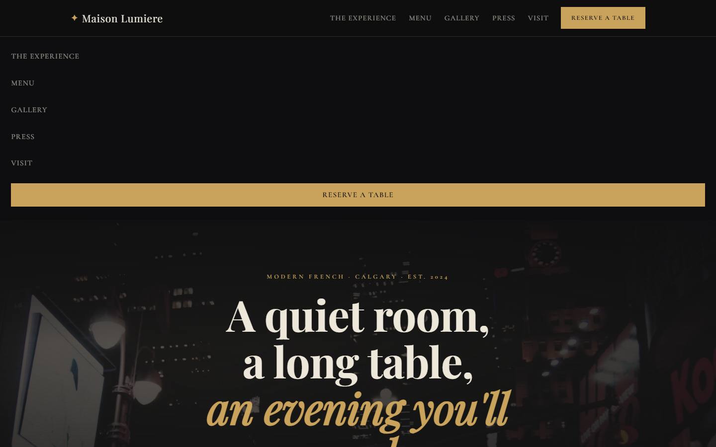 Example website for Maison Lumiere