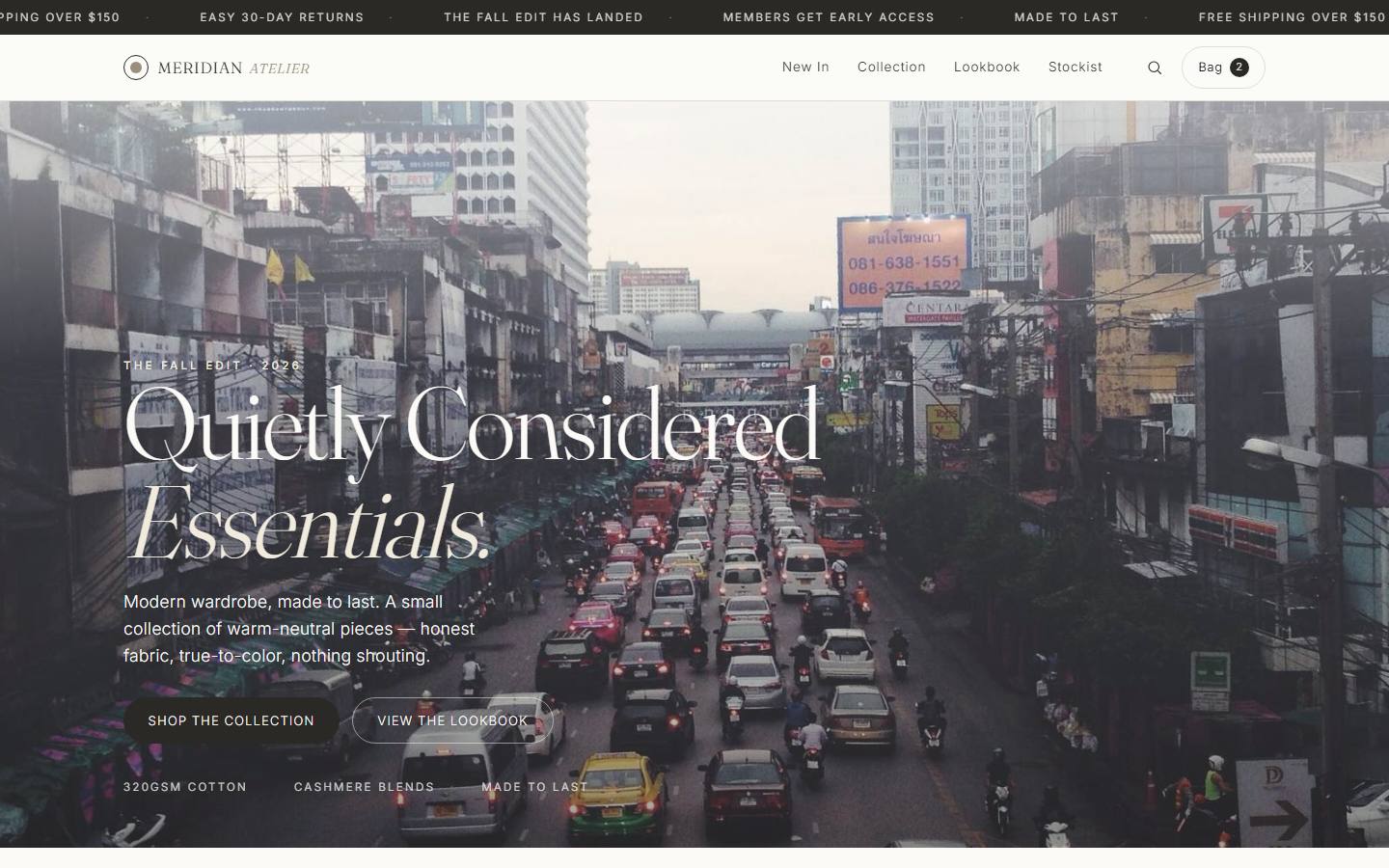 Example website for Meridian Atelier