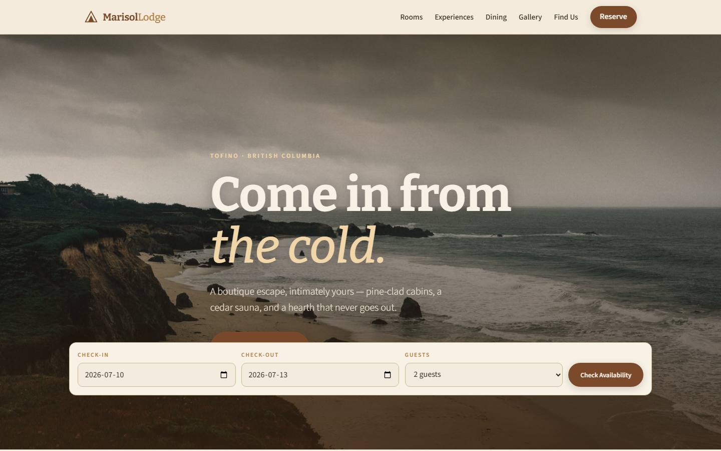 Example website for Marisol Lodge