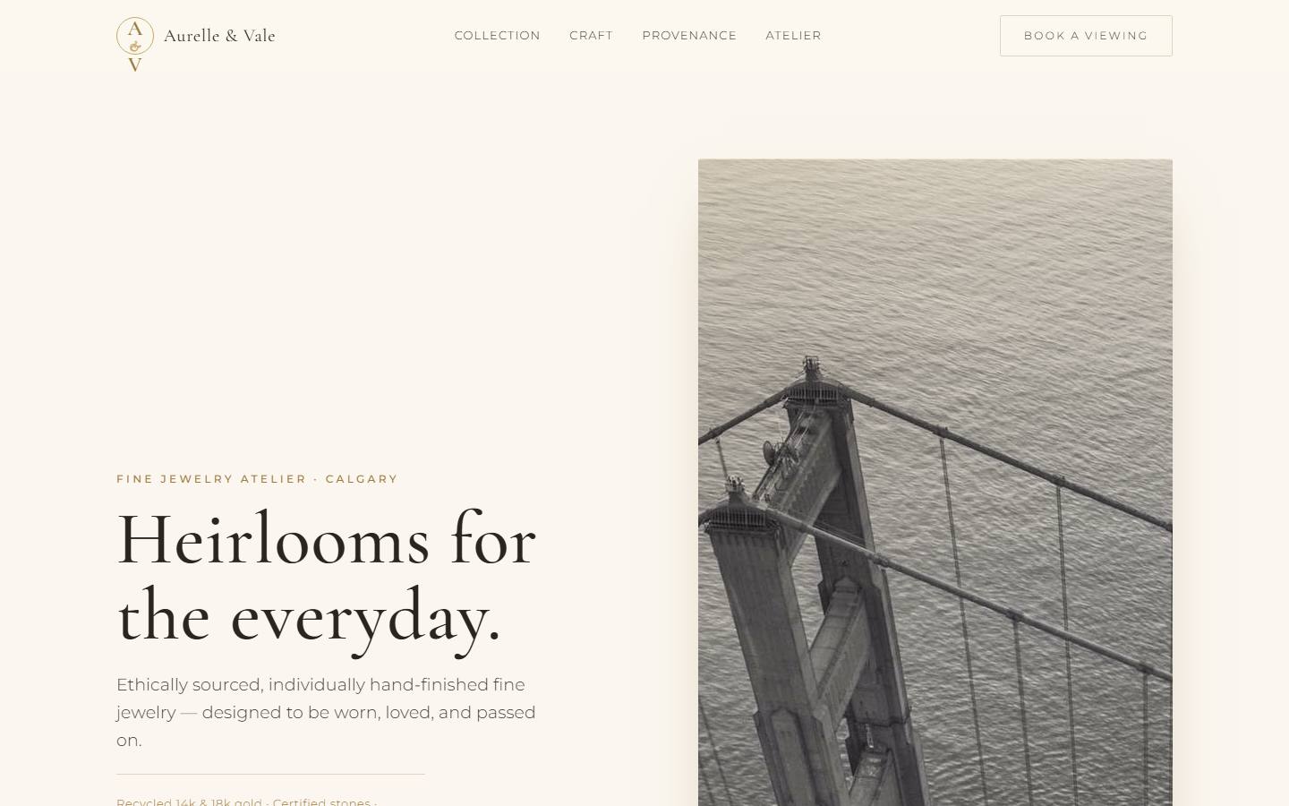 Example website for Aurelle & Vale — Fine Jewelry Atelier