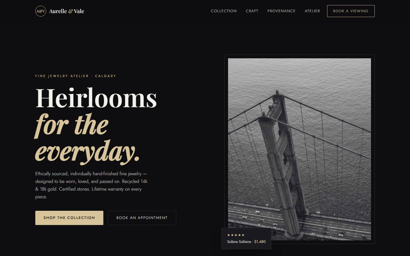 Example website for Aurelle & Vale — Fine Jewelry Atelier