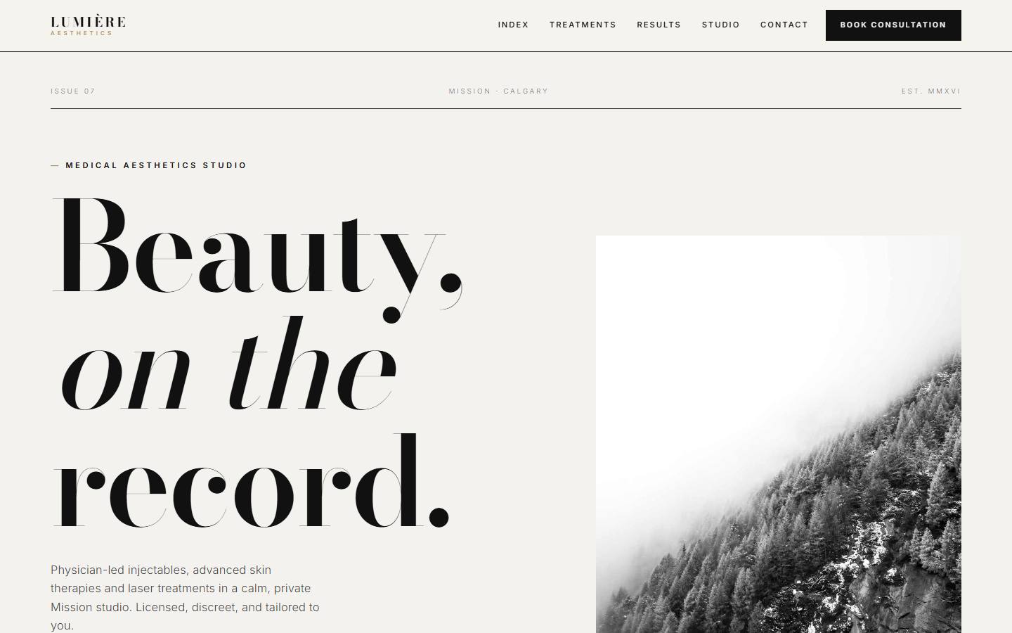 Example website for Lumière Aesthetics