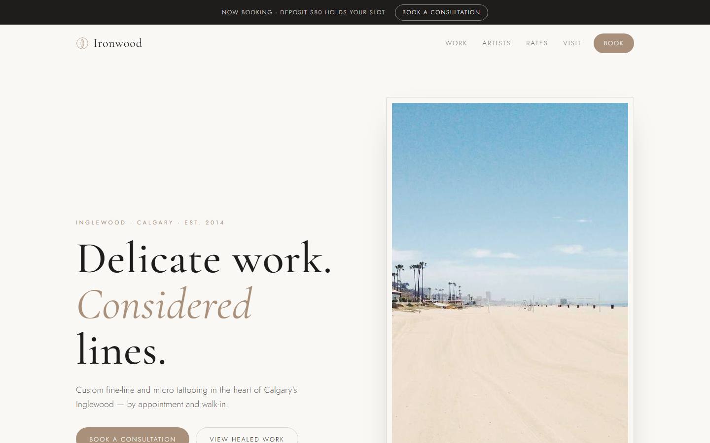 Example website for Ironwood Tattoo Co.