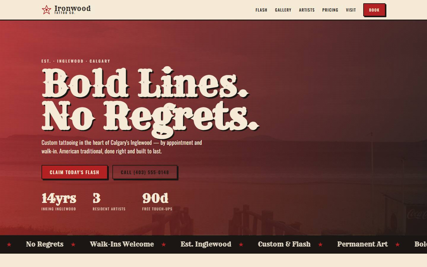 Example website for Ironwood Tattoo Co.