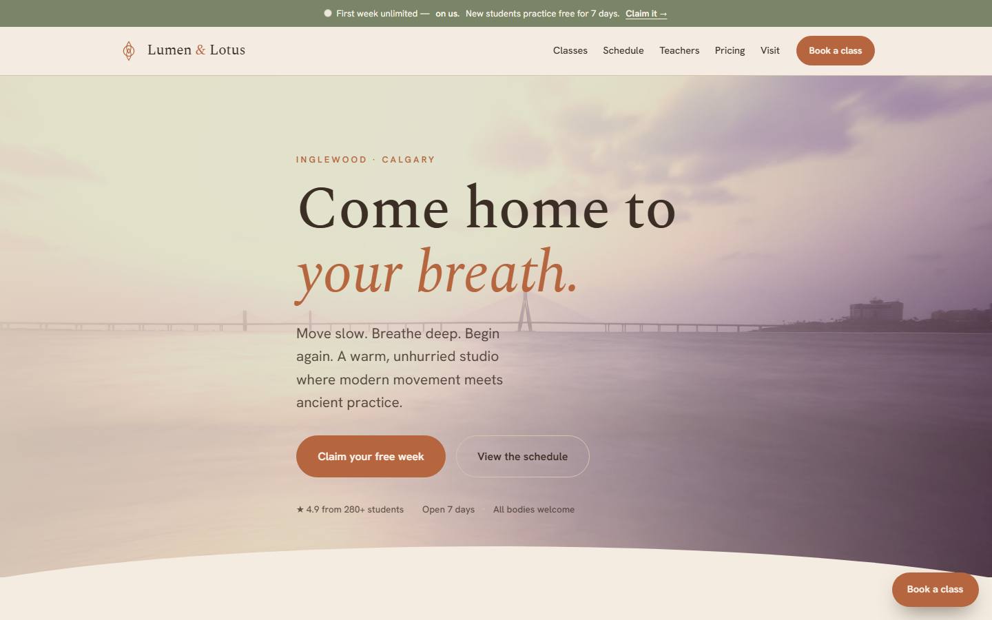 Example website for Lumen & Lotus Yoga